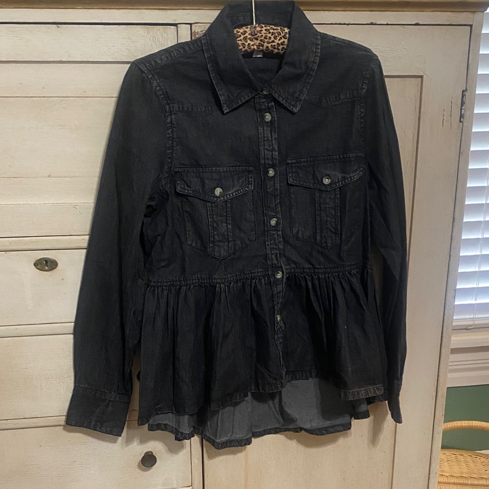 Mud Pie Black Peplum Jean Jacket